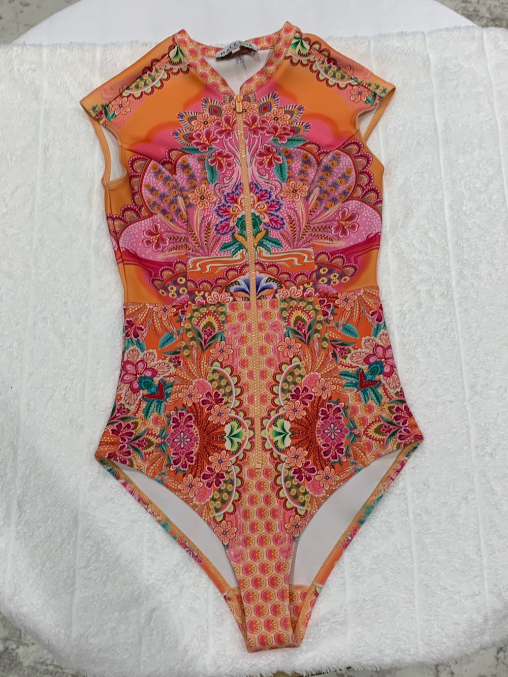 Hale Bob Orange & Pink Floral Paisley One-Piece Swimsuit